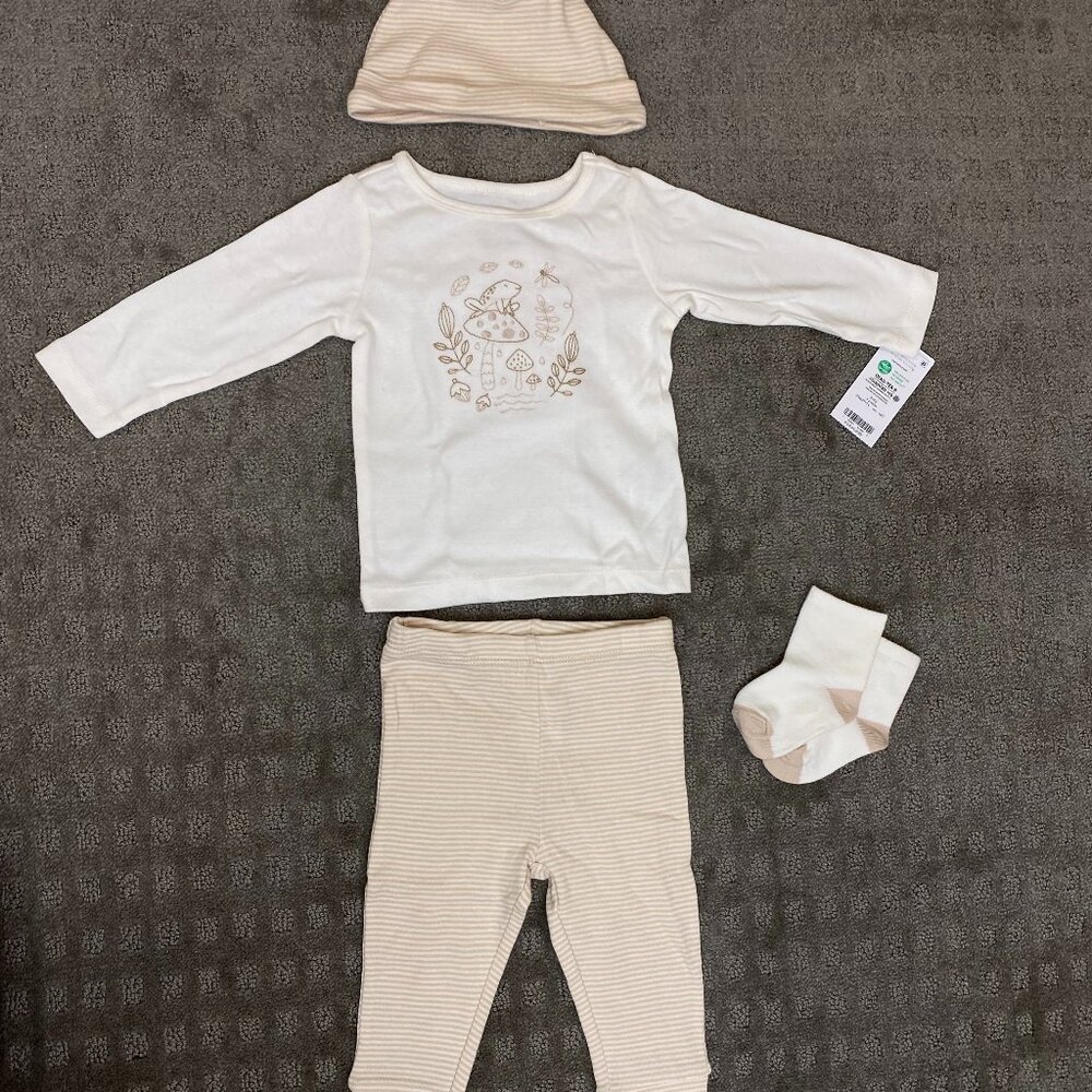 NWT: Baby Carter's 4-Piece Frog Toadstool Set Bodysuit Pants Hat Socks (6M)